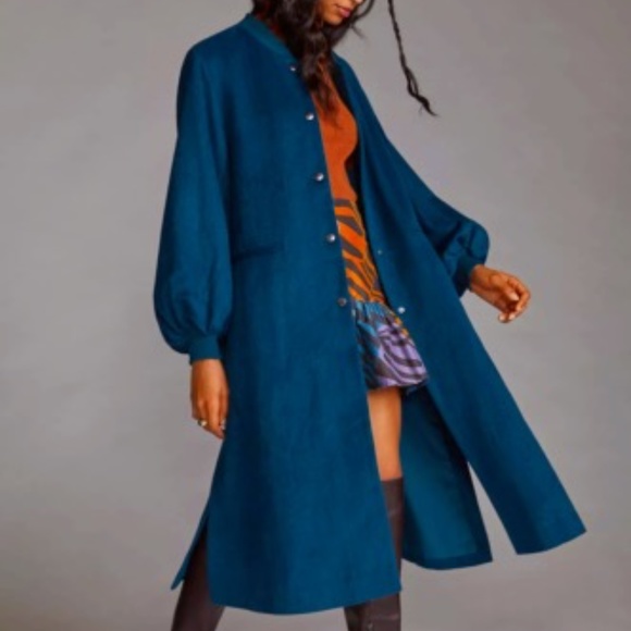 Anthropologie Jackets & Blazers - dRA Anthropologie Size XL Petrol Blue CAMERON Puff Sleeve Long Cardigan Coat